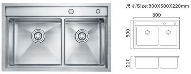 銀色 ステンレス 商用 シンク ダブル ボウル 高級 キッチン シンク